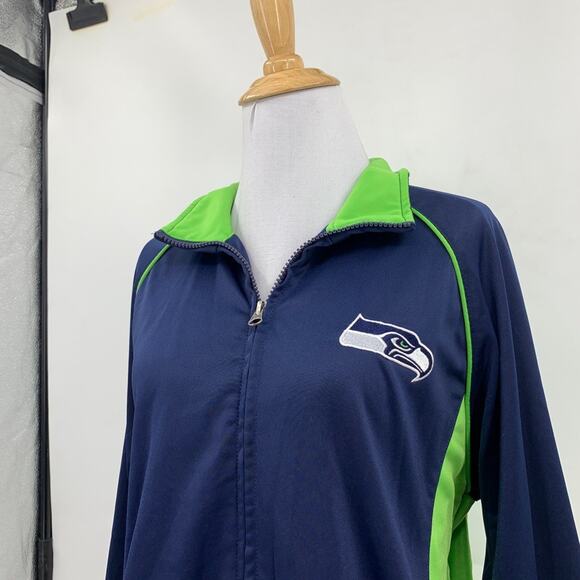Seattle Seahawks Jacket Womens XL Navy Lime Fleece Lined Zip Up Track NFL - Picture 3 of 15